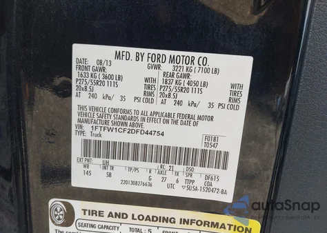 2013 Ford F-150 Fx2 from USA, damaged, VIN 1FTFW1CF2DFD44754